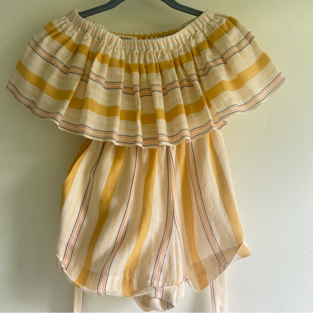 Lemlem by Liya Kebede  Strapless Ruffle Romper Striped Yellow size XS